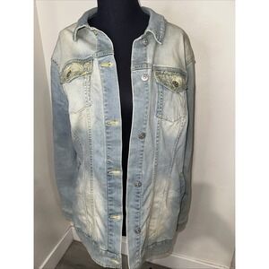 LULAROE JAXON EMBROIDERED LIGHT WASH JEAN‎ JACKET SIZE L
